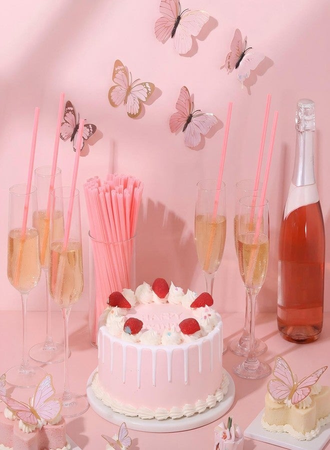 Potchen 100 Pcs Butterfly Shape Plastic Straws 9 Inch Disposable Drinking Cute Straws for Butterfly Spring Party Bachelorette Birthday Wedding Baby Shower Party Favor Supplies (Pink) - Image 2